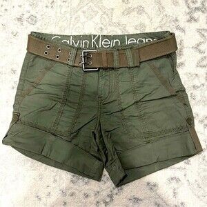 Calvin Klein Jeans Green Utility Rolled Shorts with Belt Size 2